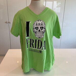 L.A.T. , Frida Kahlo Tee Shirt, Lime Green, Size 2XL